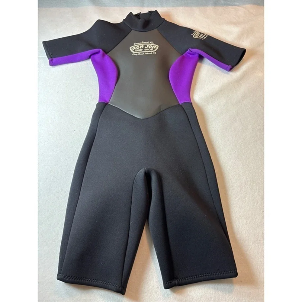 Ron Jon Surf Shop Wetsuit Kids Size 4 Black Purple‎ Shorty Back Zip Made in USA